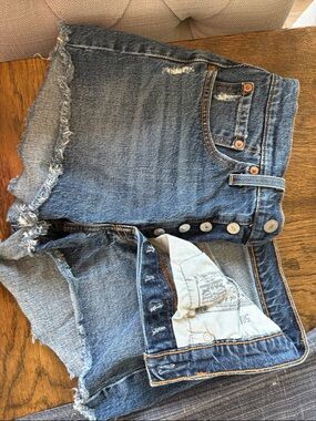 Levi's Dark Blue Distressed High-Rise Cutoff Shorts